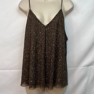 Polo Ralph Lauren Brown Beaded and sequins racer back event top size large EUC